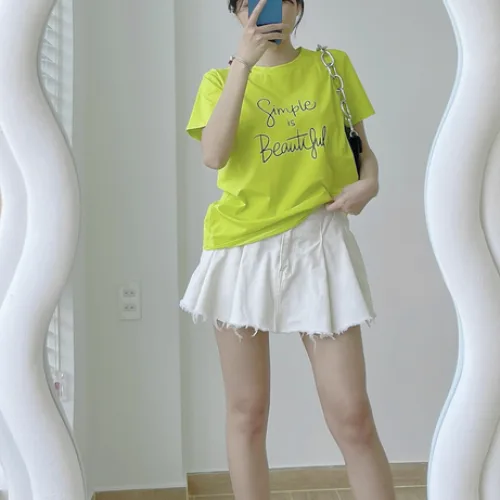 Áo Thun Thái Nữ Cổ Tròn Form suông in chữ Simple Beautyful Nhiều Màu