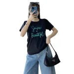 Áo Thun Thái Nữ Cổ Tròn Form suông in chữ Simple Beautyful Nhiều Màu