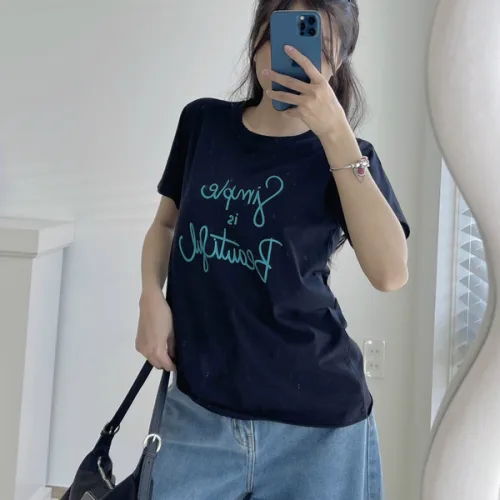 Áo Thun Thái Nữ Cổ Tròn Form suông in chữ Simple Beautyful Nhiều Màu