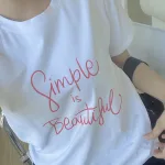Áo Thun Thái Nữ Cổ Tròn Form suông in chữ Simple Beautyful Nhiều Màu