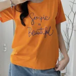 Áo Thun Thái Nữ Cổ Tròn Form suông in chữ Simple Beautyful Nhiều Màu