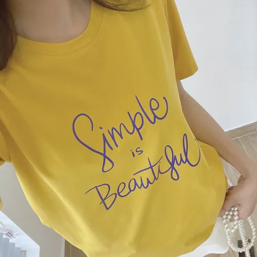 Áo Thun Thái Nữ Cổ Tròn Form suông in chữ Simple Beautyful Nhiều Màu