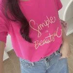 Áo Thun Thái Nữ Cổ Tròn Form suông in chữ Simple Beautyful Nhiều Màu