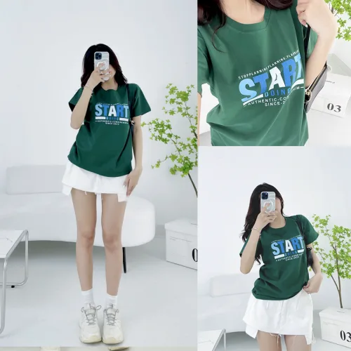 Áo thun thái nữ cổ tròn form suông in chữ Star