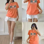 Áo thun thái nữ cổ tròn form suông in chữ Star