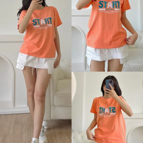 Áo thun thái nữ cổ tròn form suông in chữ Star