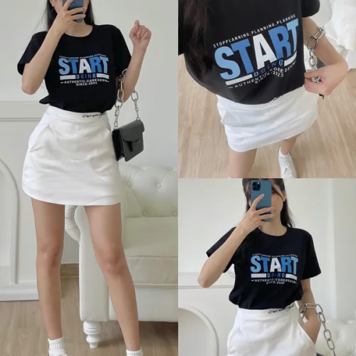 Áo thun thái nữ cổ tròn form suông in chữ Star
