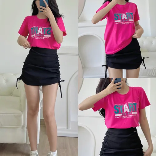 Áo thun thái nữ cổ tròn form suông in chữ Star