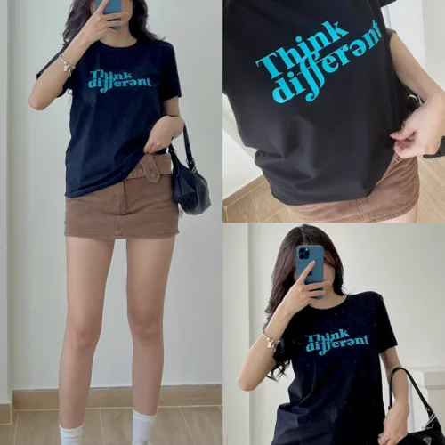 Áo thun thái nữ cổ tròn form suông in chữ Think Different