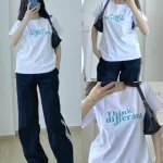 Áo thun thái nữ cổ tròn form suông in chữ Think Different