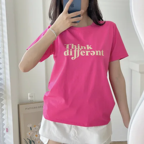 Áo thun thái nữ cổ tròn form suông in chữ Think Different