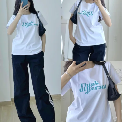 Áo thun thái nữ cổ tròn form suông in chữ Think Different