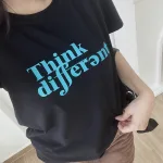 Áo thun thái nữ cổ tròn form suông in chữ Think Different