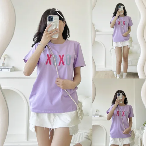 Áo thun thái nữ cổ tròn form suông in chữ Xoxo