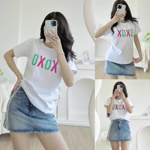 Áo thun thái nữ cổ tròn form suông in chữ Xoxo