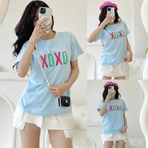 Áo thun thái nữ cổ tròn form suông in chữ Xoxo
