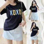 Áo thun thái nữ cổ tròn form suông in chữ Xoxo
