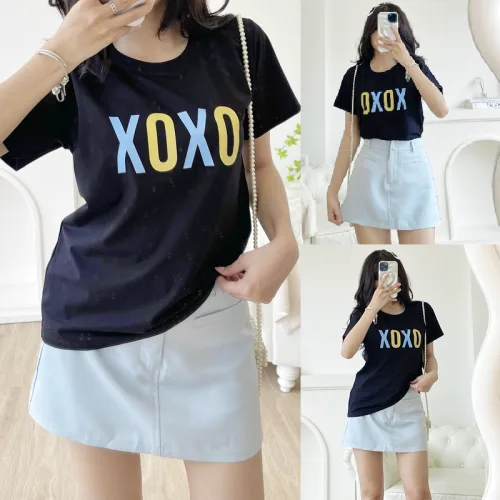 Áo thun thái nữ cổ tròn form suông in chữ Xoxo
