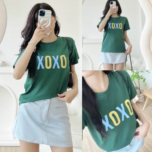 Áo thun thái nữ cổ tròn form suông in chữ Xoxo