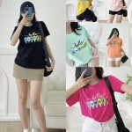 Áo thun thái nữ cổ tròn form suông in hình que kem