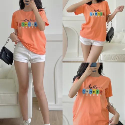 Áo thun thái nữ cổ tròn form suông in hình que kem