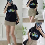 Áo thun thái nữ cổ tròn form suông in hình que kem