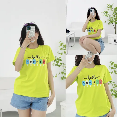 Áo thun thái nữ cổ tròn form suông in hình que kem
