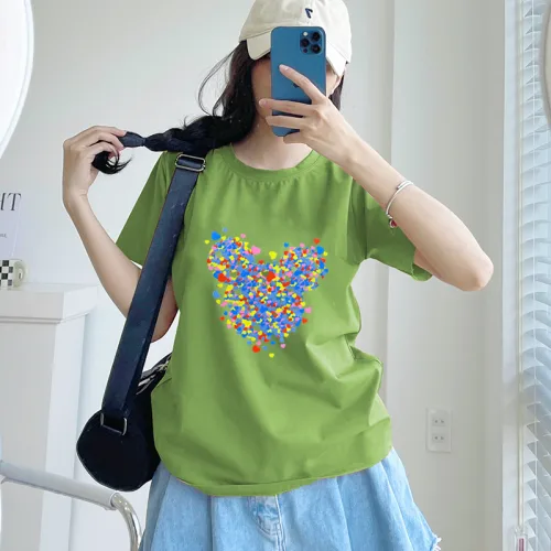 Áo Thun Thái Nữ Cổ Tròn Form Suông In Hình Trái Tim Mini Size M(40-60kg)