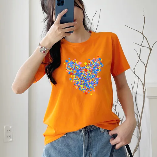 Áo Thun Thái Nữ Cổ Tròn Form Suông In Hình Trái Tim Mini Size M(40-60kg)
