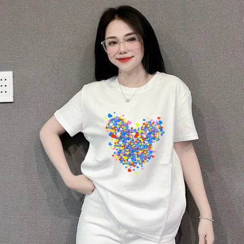 Áo Thun Thái Nữ Cổ Tròn Form Suông In Hình Trái Tim Mini Size M(40-60kg)
