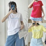 Áo Thun Thái Nữ Cổ Tròn Form suông Nhịp Trái Tim Chữ Moment