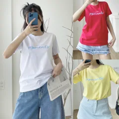 Áo Thun Thái Nữ Cổ Tròn Form suông Nhịp Trái Tim Chữ Moment