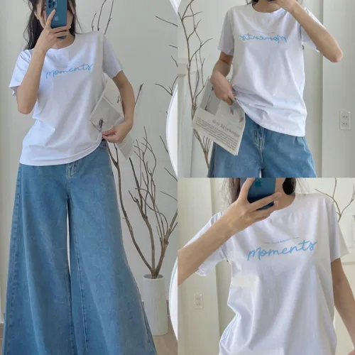 Áo Thun Thái Nữ Cổ Tròn Form suông Nhịp Trái Tim Chữ Moment