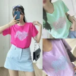 Áo Thun Thái Nữ Cổ Tròn Form suông Nhịp Trái Tim Chữ Nhiều Màu