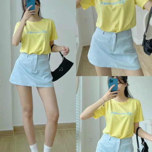 Áo Thun Thái Nữ Cổ Tròn Form suông Nhịp Trái Tim Chữ Moment