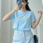 Áo Thun Thái Nữ Cổ Tròn Form suông Nhịp Trái Tim Chữ Moment