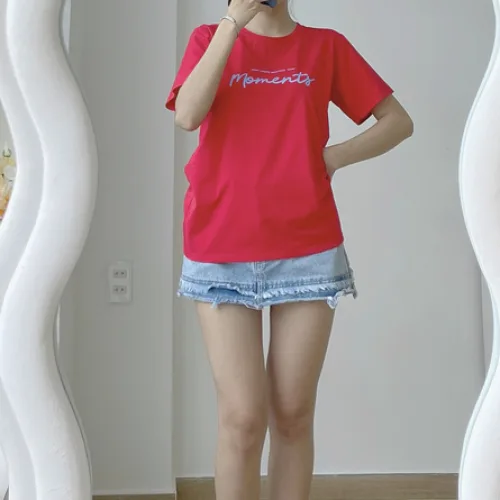 Áo Thun Thái Nữ Cổ Tròn Form suông Nhịp Trái Tim Chữ Moment