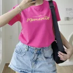 Áo Thun Thái Nữ Cổ Tròn Form suông Nhịp Trái Tim Chữ Moment