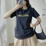 Áo Thun Thái Nữ Cổ Tròn Form suông Nhịp Trái Tim Chữ Moment