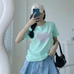 Áo Thun Thái Nữ Cổ Tròn Form suông Nhịp Trái Tim Chữ Nhiều Màu
