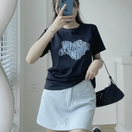 Áo Thun Thái Nữ Cổ Tròn Form suông Nhịp Trái Tim Chữ Nhiều Màu