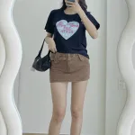 Áo Thun Thái Nữ Cổ Tròn Form suông Trái Tim Chữ Nhiều Màu