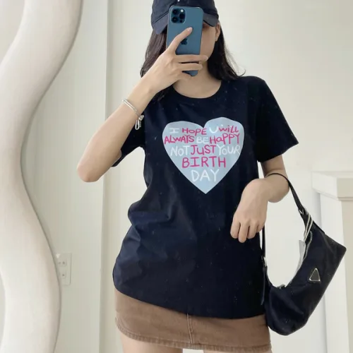 Áo Thun Thái Nữ Cổ Tròn Form suông Trái Tim Chữ Nhiều Màu