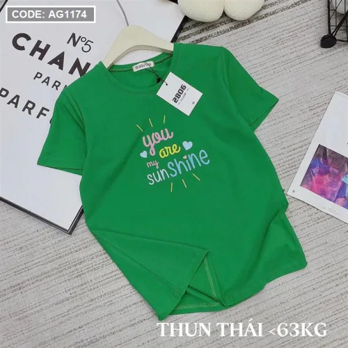 Áo thun thái nữ cổ tròn in chữ sun shine form rộng