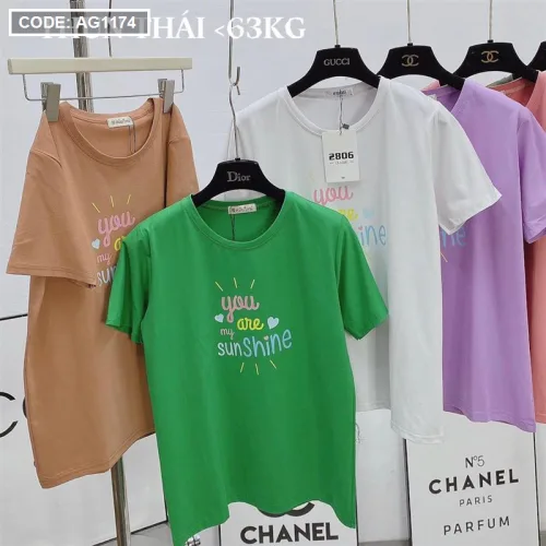 Áo thun thái nữ cổ tròn in chữ sun shine form rộng