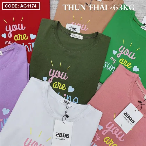 Áo thun thái nữ cổ tròn in chữ sun shine form rộng