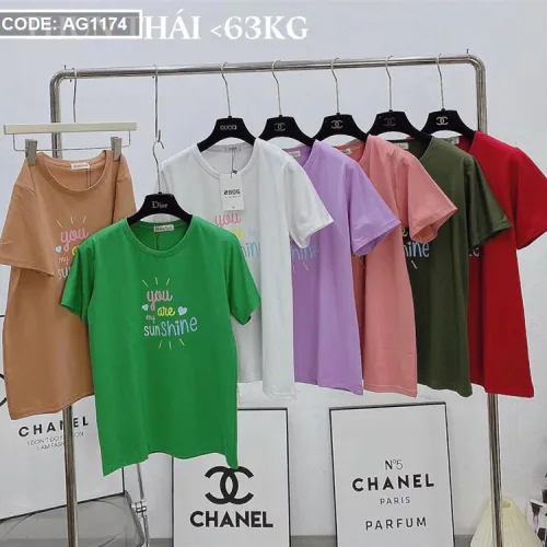 Áo thun thái nữ cổ tròn in chữ sun shine form rộng