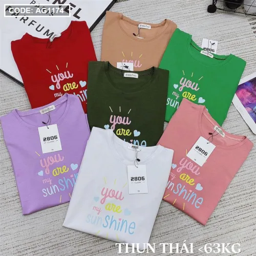Áo thun thái nữ cổ tròn in chữ sun shine form rộng