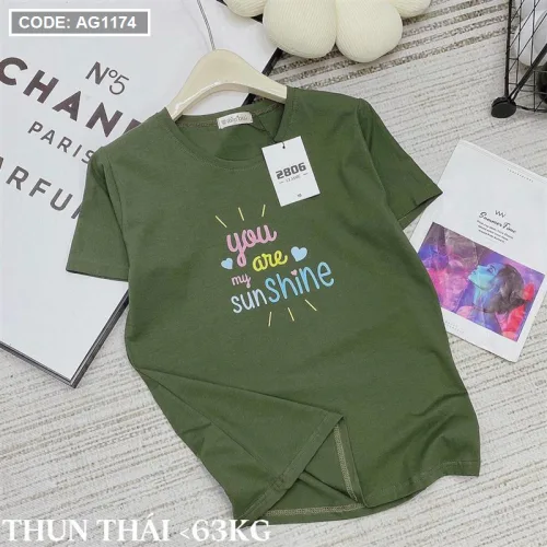 Áo thun thái nữ cổ tròn in chữ sun shine form rộng
