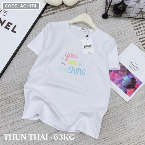 Áo thun thái nữ cổ tròn in chữ sun shine form rộng